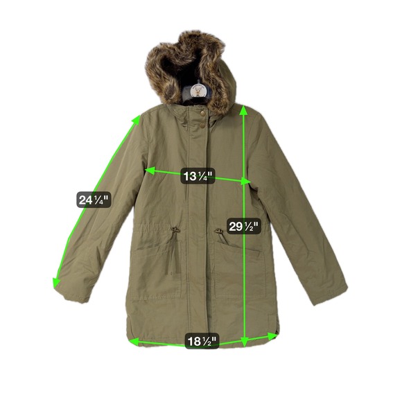 Copper Key Girls Olive Green Faux Fur Hooded Drawstring Winter Warm Coat 14/16 - Picture 6 of 8